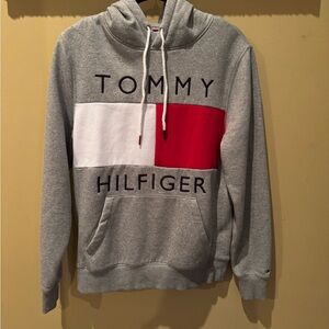 Tommy Hilfiger Men's Gray Hoodie with Red and White Blocks